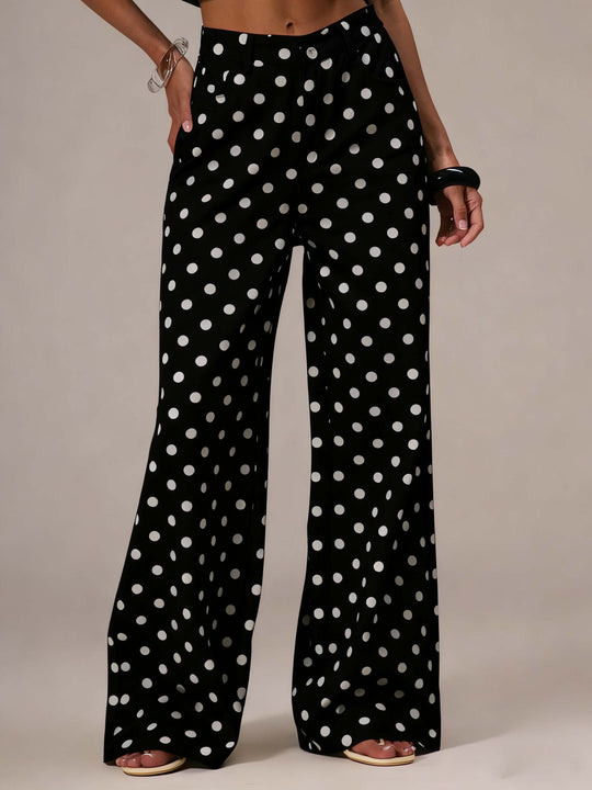 Damen weite Polka-Dot Palazzo-Hosen mit high-waist Schnitt EB