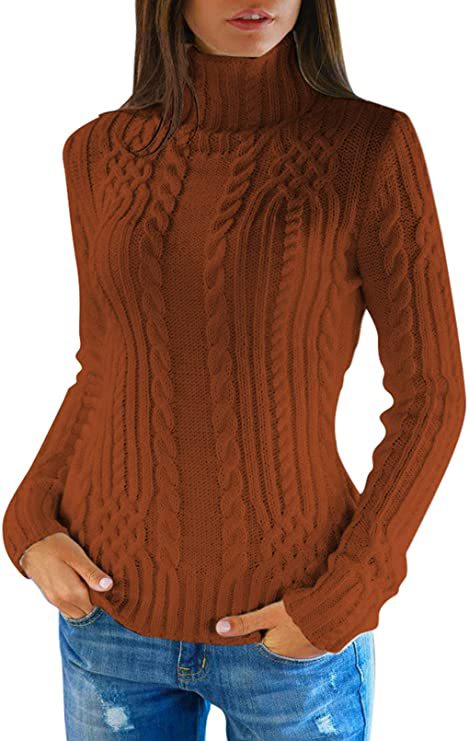 Damen Pullover mit hohem Kragen und Zopfmuster EB