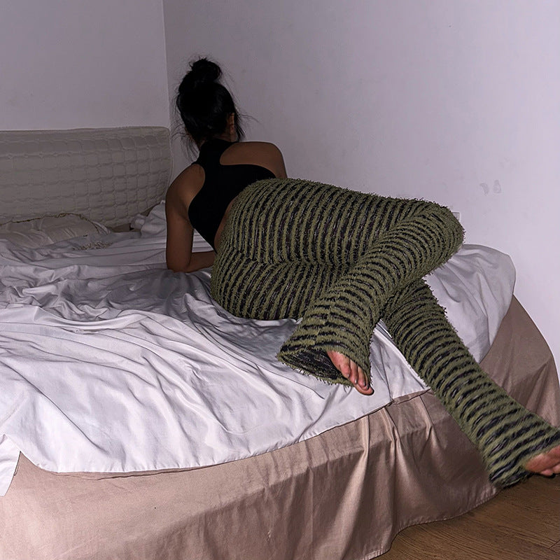 Damen Strukturierte Rippstrick-Hose mit hohem Bund und gerafften Beinenden EB