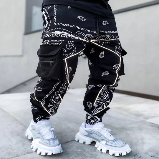 Herren nan Bandana-Cargo-Jogginghose mit Kordelzug und elastischen Bündchen EB