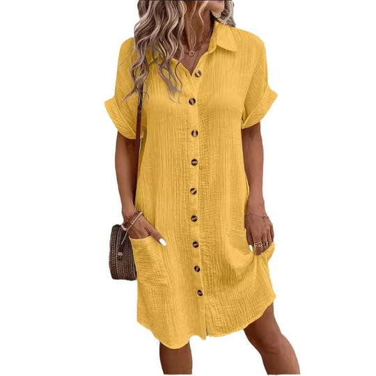 Damen Hemdblusenkleid aus leichtem Baumwollstoff mit praktischen Taschen und durchgehender Knopfleiste EB