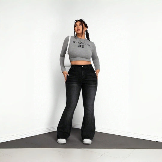 Damen Flared Jeans im Vintage-Design mit hohem Bund und komfortabler Passform EB