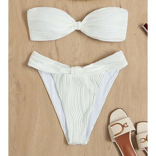 Damen Bandeau-Bikini mit stilvollem Rüschendetail und hohem Taillenschnitt EB
