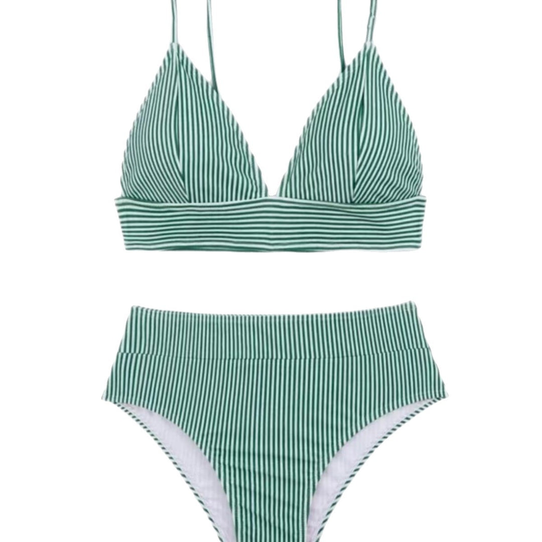 Damen Hochgeschnittener Bikini mit elegantem Streifenmuster EB