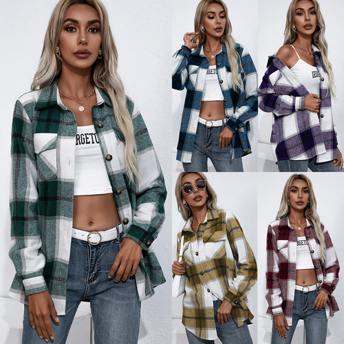 Damen Karierte Flanelljacke mit komfortablem Schnitt und praktischen Taschendetails EB