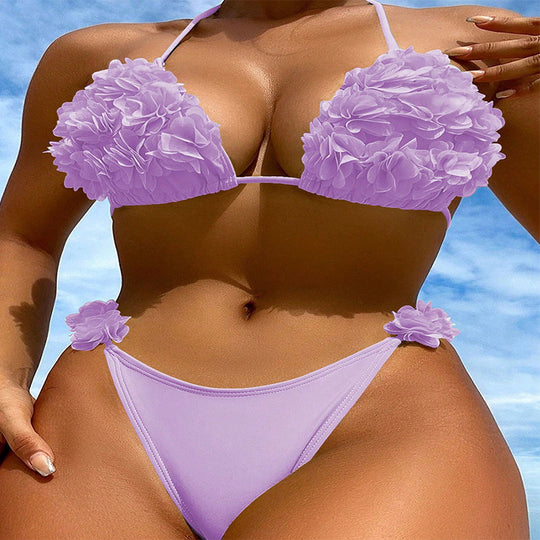 Damen Triangel-Bikini mit floralem Rüschendesign EB