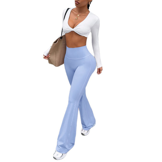 Damen nan hochgeschnittene figurformende Yogahose mit ausgestelltem Bein und flacher Ziernaht EB