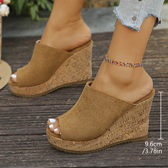 Damen Wedge-Pantoletten aus samtigem Material mit Korksohle EB