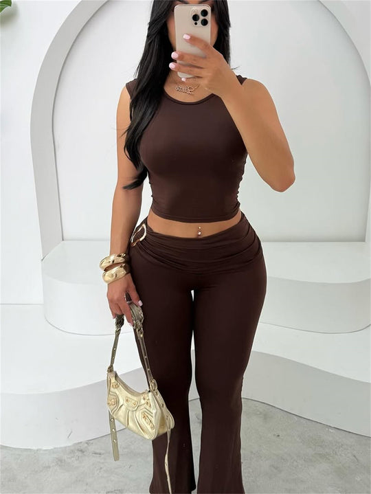 Damen figurbetontes Crop-Top und flared Leggings Set EB