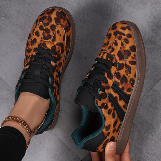 Damen nan Leopardenmuster Wildlederoptik Sneaker mit ergonomischer Polstersohle und rutschfester Gummisohle EB