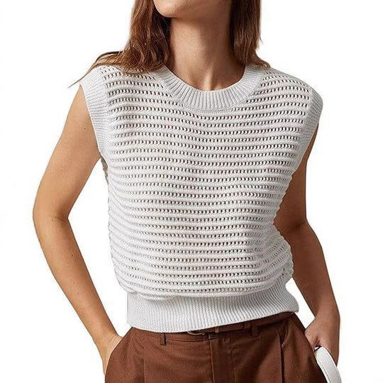 Damen Strickoberteil mit luftiger Struktur und weitem Kragen EB