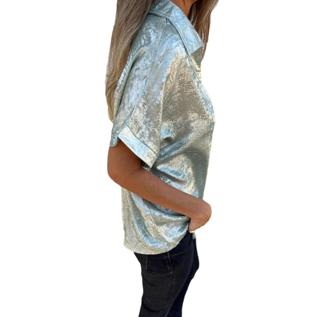 Damen Satinbluse mit modischem Kragen und elegantem Schnitt EB