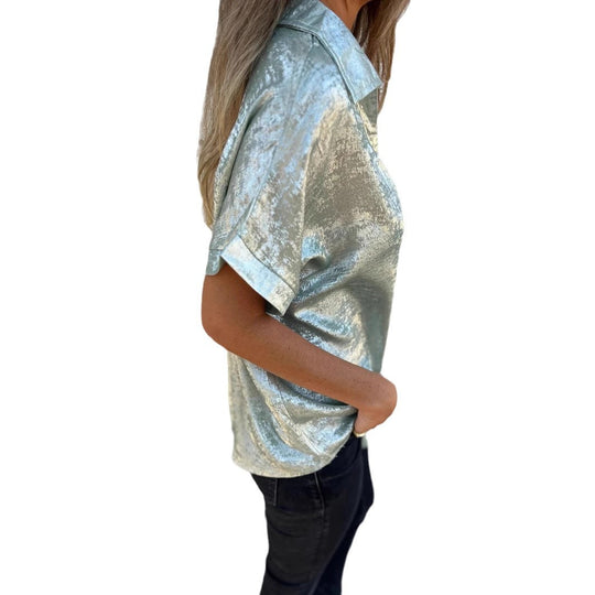 Damen Satinbluse mit modischem Kragen und elegantem Schnitt EB