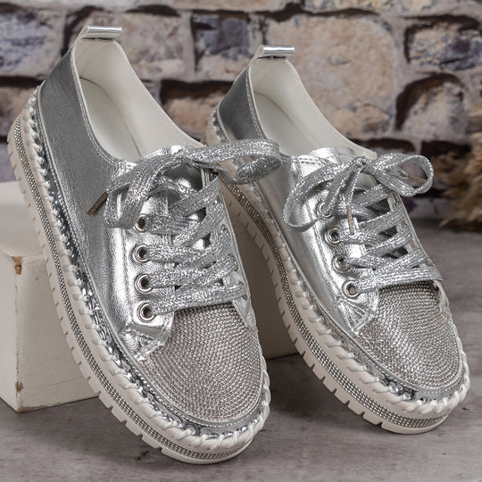 Damen Sneaker mit glitzerndem Material und robuster Sohle EB