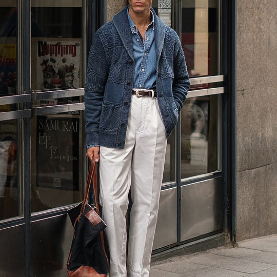 Herren Strickjacke mit innovativem Muster und großen Taschen EB