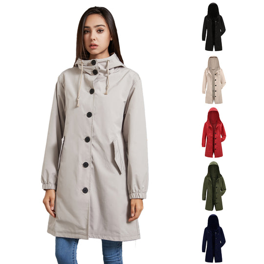 Damen modische Übergangsjacke mit verstellbarer Kapuze und praktischen Taschen EB