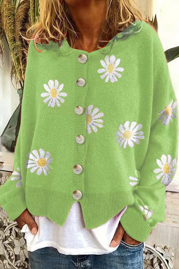 Damen Knopfpullover mit Blumenmuster EB