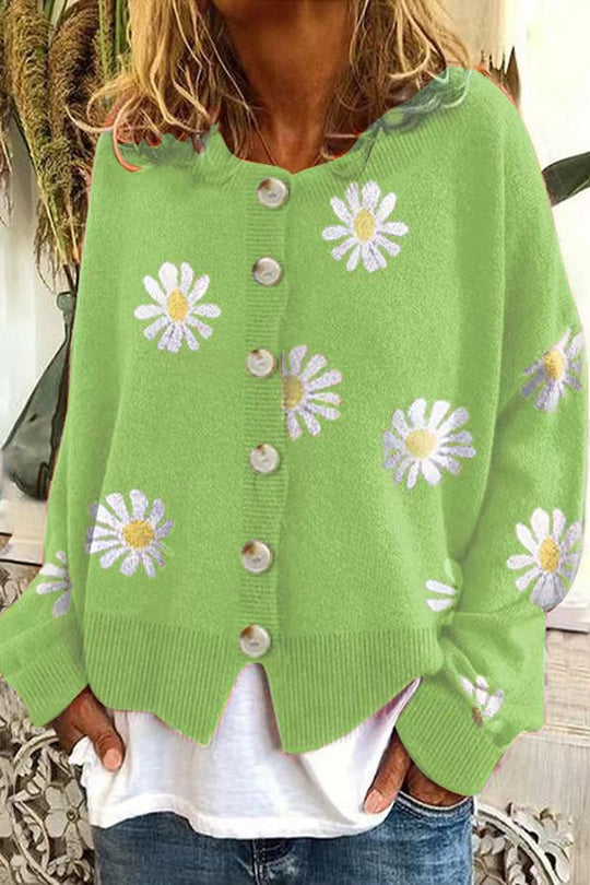 Damen Farbiger Baumwollpullover mit Blumenmuster EB