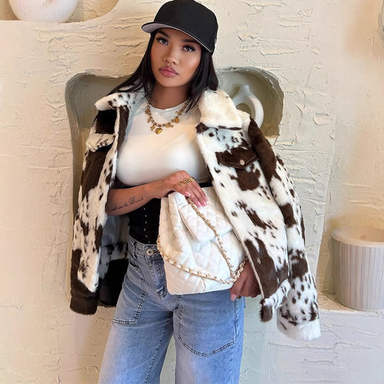 Damen lässige Oversized-Jacke mit tierischem Print EB
