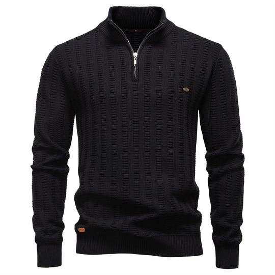 Herren Pullover mit strukturiertem Design und halbem Reißverschluss EB
