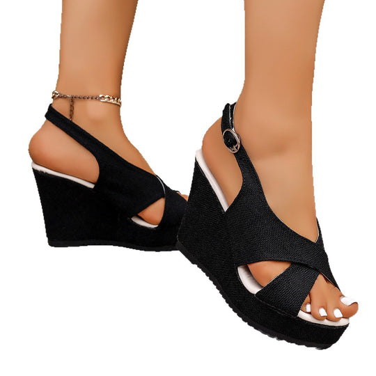 Damen Wedge-Sandalen mit eleganter Schnalle und komfortablem Fußbett EB