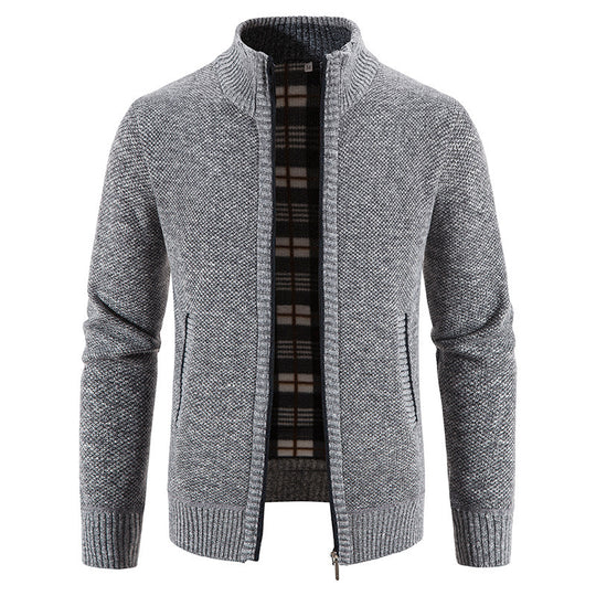Herren Strickjacke mit modernem Stehkragen und praktischen Taschen EB