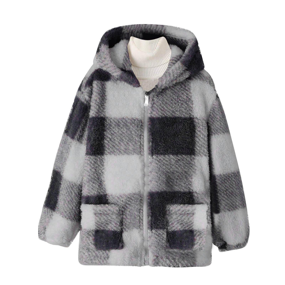 Damen Fleecejacke mit kariertem Muster und praktischen Taschen EB