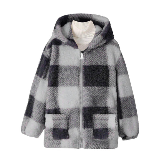 Damen Fleecejacke mit kariertem Muster und praktischen Taschen EB