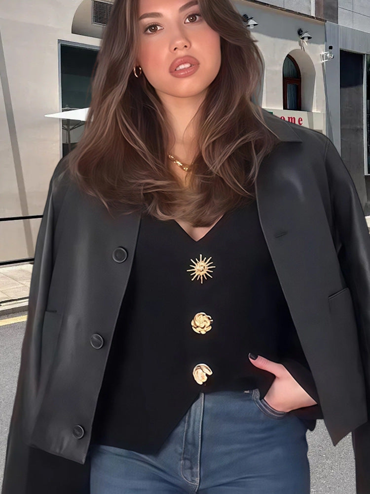 Damen Elegantes Blazer-Oberteil mit dekorativen Knopfdetails EB