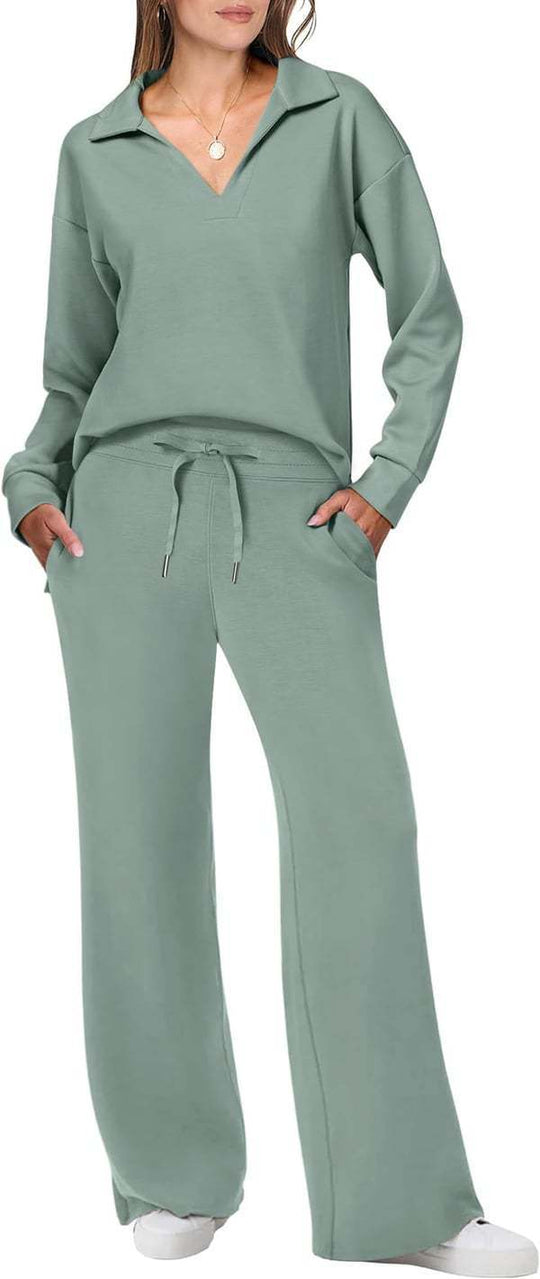 Damen lässiges Lounge-Set mit weitem Schnitt und gemütlichem V-Ausschnitt EB