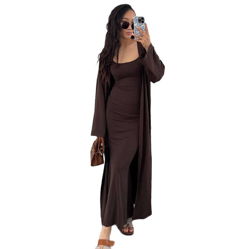 Damen Langes Etuikleid mit offenem Kimono EB