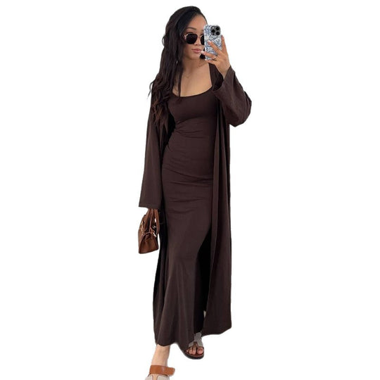 Damen Langes Etuikleid mit offenem Kimono EB