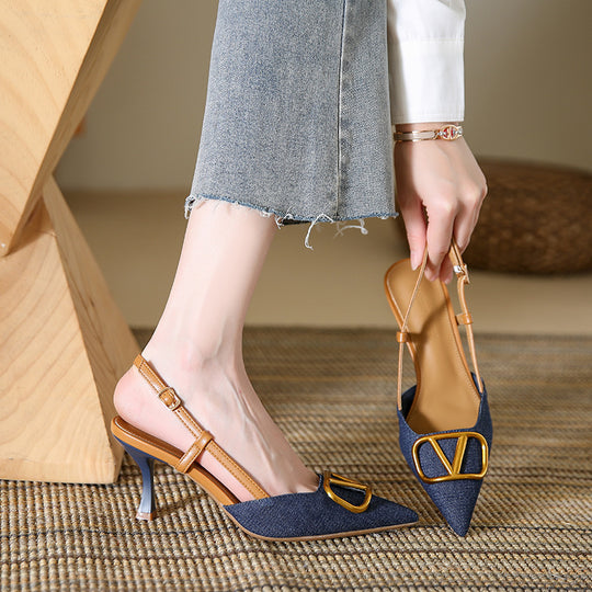 Damen Elegante Slingback-Pumps mit modischem Schnallen-Detail EB