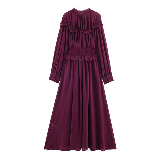 Damen Maxikleid mit voluminösen Rüschendetails und schmalem Gürtel EB