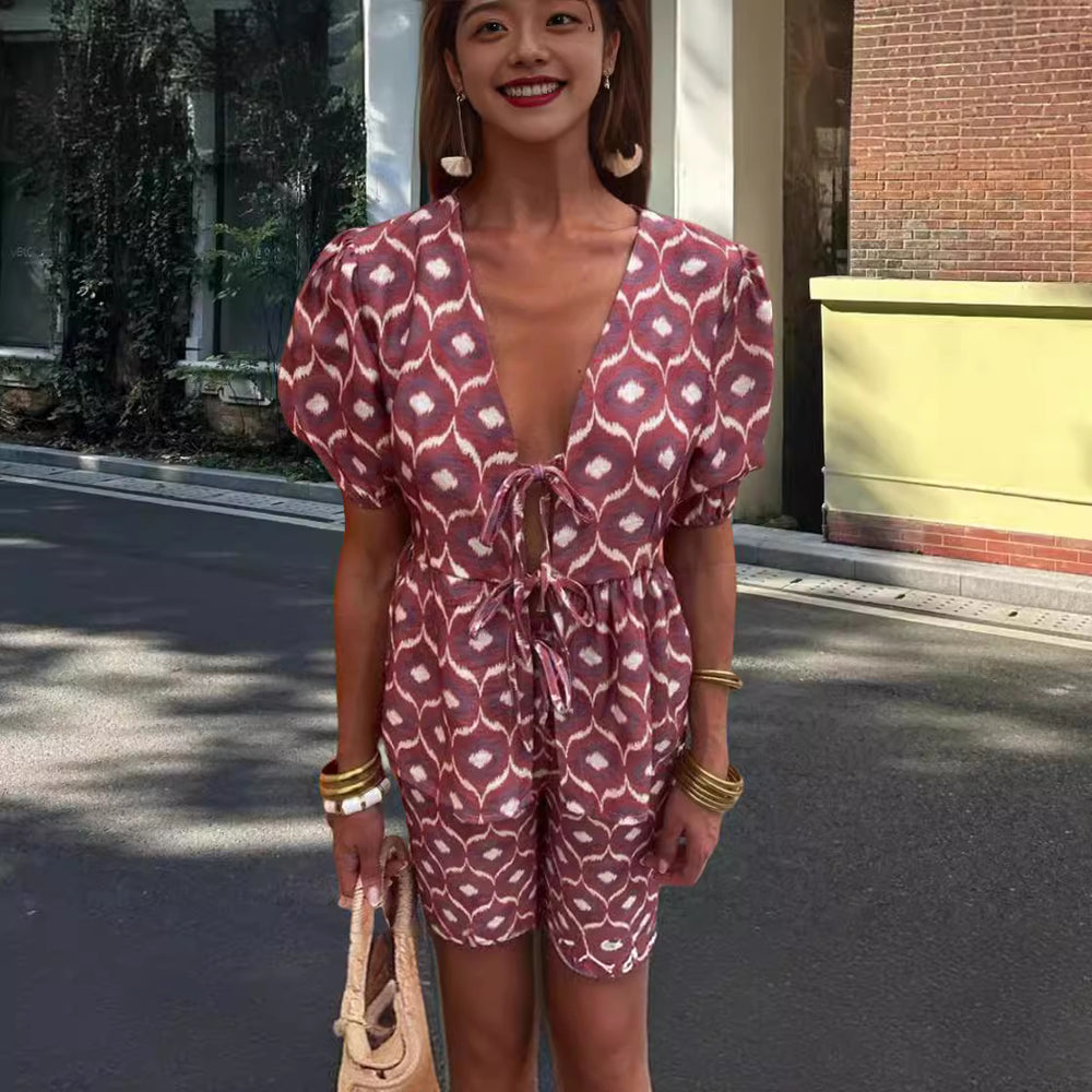 Damen Elegantes Set mit Puffärmeln und aufgesetzten Taschen EB