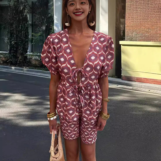 Damen Elegantes Set mit Puffärmeln und aufgesetzten Taschen EB