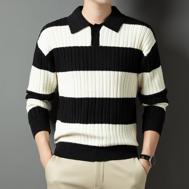 Herren Pullover aus strukturiertem Rippenstrick mit Polokragen EB