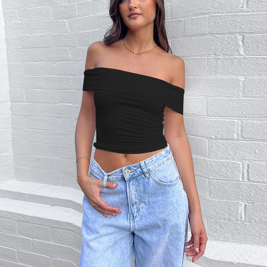 Damen Schulterfreies Crop-Top mit figurformendem Schnitt EB