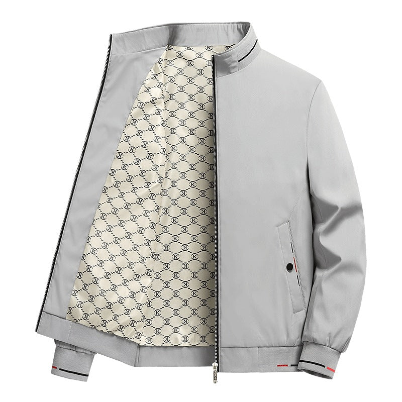 Men's  patterned-lined funnel-collar zip-up casual jacket EB