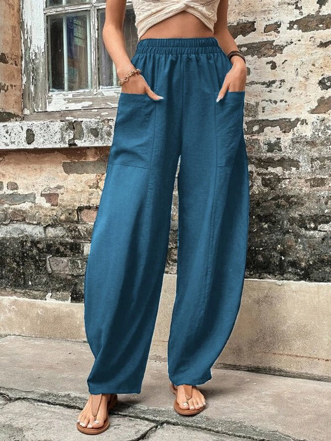 Damen Weite Leinen-Relaxhose mit praktischen Eingrifftaschen EB