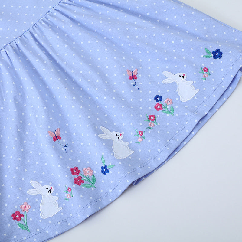 Mädchen Kurzarm Kleid mit fließendem Schnitt und süßem Hasenmotiv EB