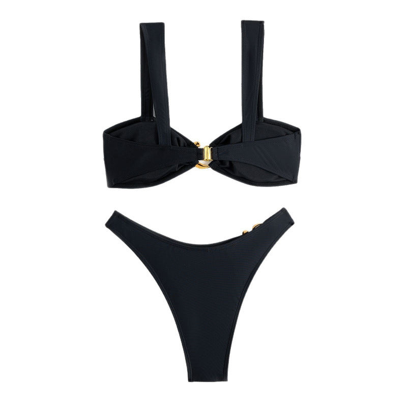 Damen Bikini-Set mit breiten Trägern und modischem Golddetail EB