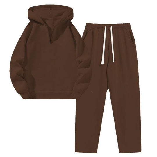 Damen nan Relax-Set mit kurzem Halbzip, übergroßer Kapuze und taillenhoher tapered Jogginghose EB