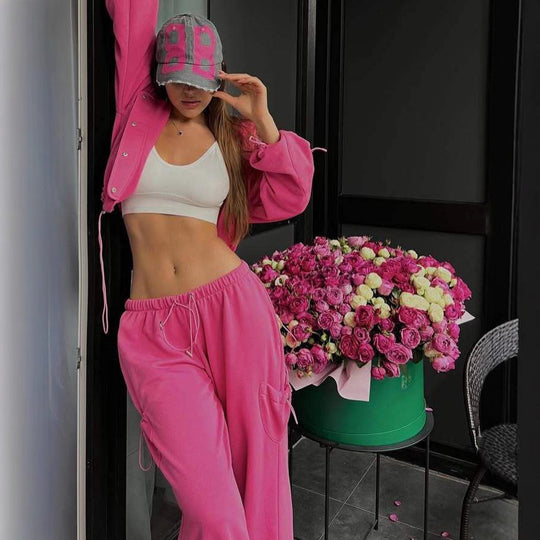 Damen lässiges Zweiteiler-Hoodie-Set mit verlängerter Kapuzenjacke und hochgeschnittener Taillen-Jogginghose Eichborn Berlin