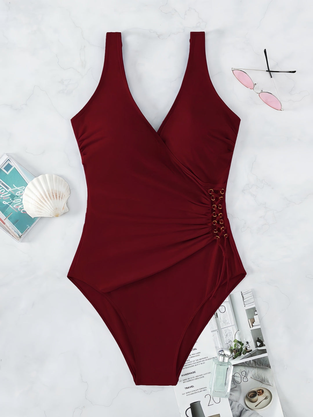 Damen Einteiliger Badeanzug mit raffiniertem Wickeldesign EB