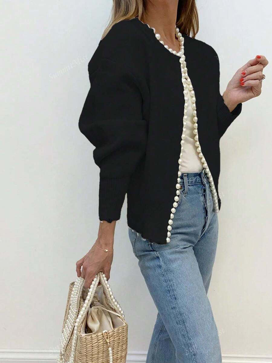 Damen Elegante Strickjacke mit Perlenverzierung EB