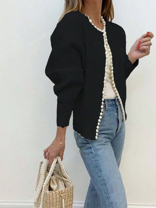 Damen Elegante Strickjacke mit Perlenverzierung EB