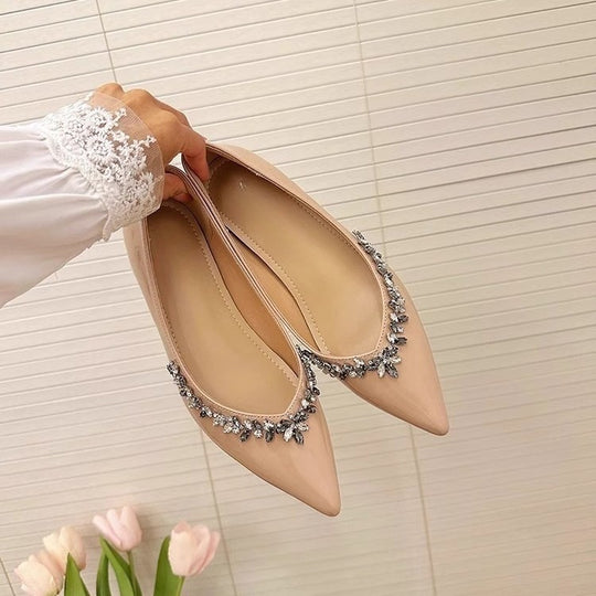Damen elegante Ballerinas mit funkelnden Strass-Details EB