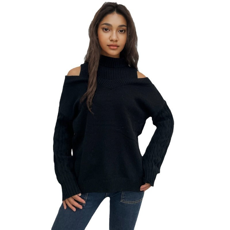 Damen Strickpullover mit Off-Shoulder-Design und strukturierten Ärmeln EB