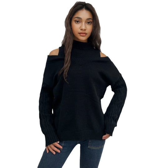 Damen Strickpullover mit Off-Shoulder-Design und strukturierten Ärmeln EB